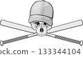 skull with crossed baseball bats and cap isolated on white background 133344104