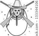 skull in cowboy hat with crossed rifles isolated white background 133344106