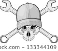 skull of plumber mechanic with crossed wrenches cap isolated on white background 133344109