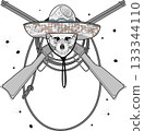 skull with rifles and wearing mexican sambrero hat isolated  white background 133344110