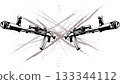illustration of two Kalashnikov assault rifles in the form of tattoo on an abstract background 133344112