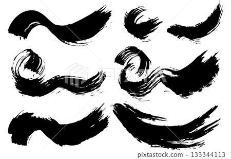 日式材料，用畫筆繪製的線條插圖集，向量 133344113