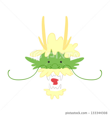 Illustration of a dragon's face seen from the front Illustration of a dragon's face seen from the front 133344308