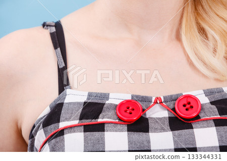Retro checked dress with red buttons Retro checked dress with red buttons 133344331