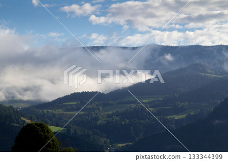Vistara over the Austrian mountains, just after sunrise. 133344399