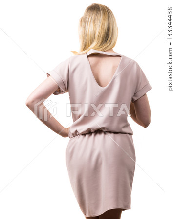Female wearing casual pink tunic dress 133344438
