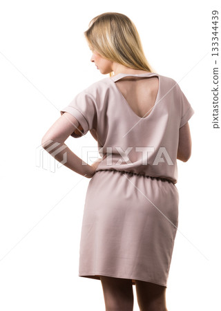 Female wearing casual pink tunic dress 133344439