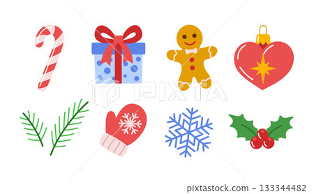 Christmas and winter holiday elements set flat style. 133344482