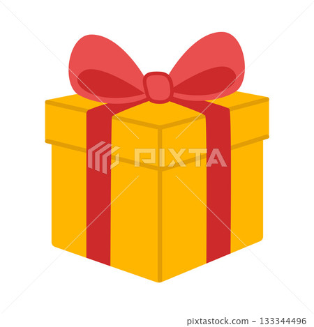 Gift yellow box decorative with bow on the top. Colorful flat style vector illustration 133344496