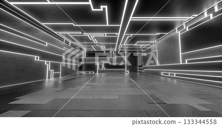 3d rendering. Futuristic sci-fi laboratory or spaceship corridor with neon light. 3d rendering. Futuristic sci-fi laboratory or spaceship corridor with neon light. 133344558
