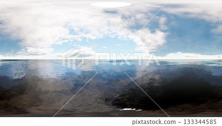 3D rendering. Blue sky with clouds at sunset or sunrise. Environment 360 HDRI MAP. Equivalent projection, spherical panorama. 133344585