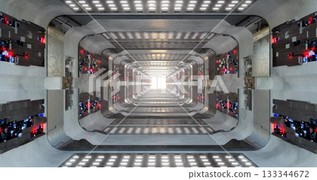 3d rendering. Futuristic sci-fi laboratory or spaceship corridor with neon light. 3d rendering. Futuristic sci-fi laboratory or spaceship corridor with neon light. 133344672
