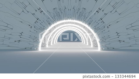 3d rendering. Marble corridor with columns stretching into the distance with neon lights on the sides. Background for your design. 3d rendering. Marble corridor with columns stretching into the distance with neon lights on the sides. Background for your design. 133344694