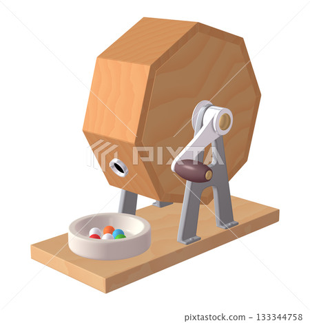 Illustration material for events and special occasions: Garapon lottery machine (1_4) Yellow with lottery balls Illustration material for events and special occasions: Garapon lottery machine (1_4) Yellow with lottery balls 133344758