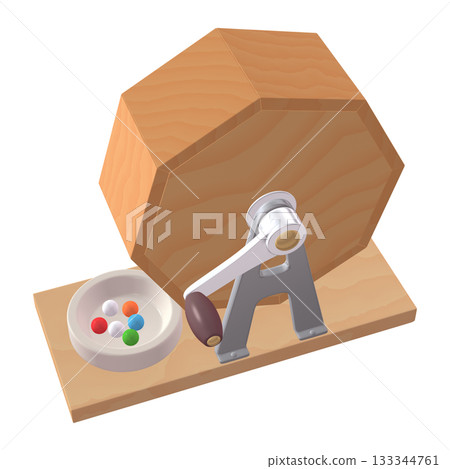 活動及特殊場合插畫素材：Garapon 彩票機（1_7）黃色，附彩券球 133344761