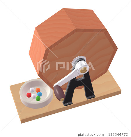 活動及特殊場合插畫素材：Garapon 彩票機（1_7）紅色，帶有彩票球 133344772