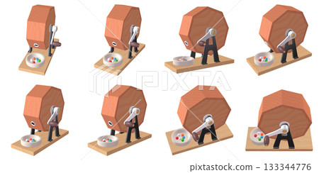 活動及特殊場合插畫素材：Garapon 彩票機（1）紅色，附彩票球，八件套 133344776