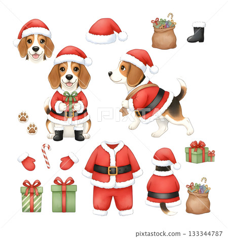 Set of dog Christmas characters, Watercolour illustration design 133344787