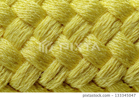Yellow Kevlar Fibers Braided Pattern High Resolution Texture Aramid Fabric Material Photography 133345047
