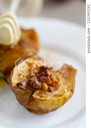 Delicious rustic baked apple dessert with caramelized honey glaze 133345241