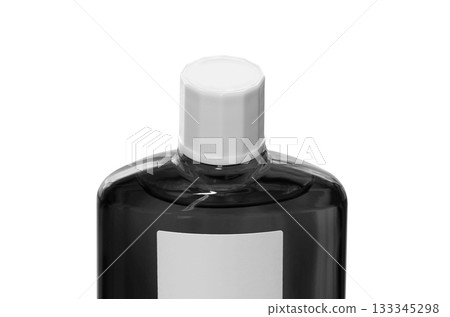 [Cutout transparent background material] Black translucent bottle of hair growth agent with screw cap 133345298