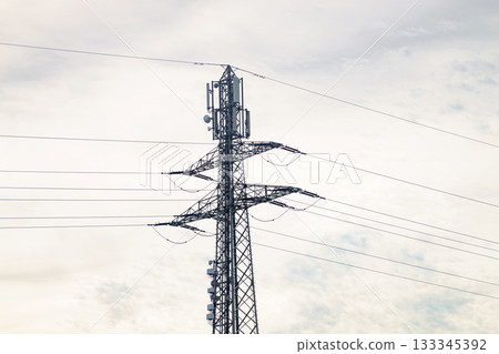 electric pole with cloudy sky 133345392