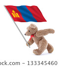 Mongolia flag being carried by a cute teddy bear 133345460