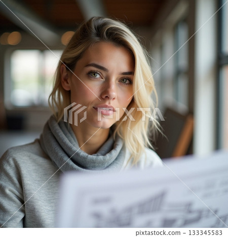 woman, reading, newspaper 133345583