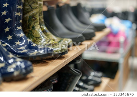 abstract blurred photo of boots in store abstract blurred photo of boots in store 133345670