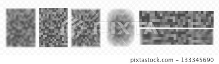 Censorship texture and gray pixel mosaic backgrounds. Checkered patterns hide text, image, or other prohibited privacy content. Vector graphic illustration with censor blur pattern for protection and 133345690