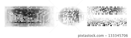 Censorship texture and gray pixel mosaic backgrounds. Checkered patterns hide text, image, or other prohibited privacy content. Vector graphic illustration with censor blur pattern for protection and 133345706
