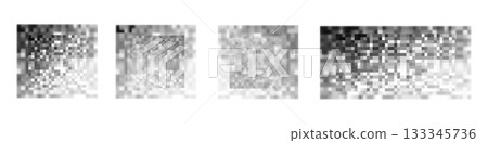 Censorship texture and gray pixel mosaic backgrounds. Checkered patterns hide text, image, or other prohibited privacy content. Vector graphic illustration with censor blur pattern for protection and 133345736
