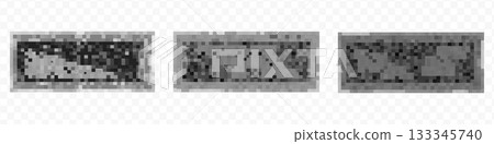 Censorship texture and gray pixel mosaic backgrounds. Checkered patterns hide text, image, or other prohibited privacy content. Vector graphic illustration with censor blur pattern for protection and 133345740