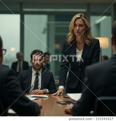 Business meeting with focused professionals in a modern office Generative AI 133345817