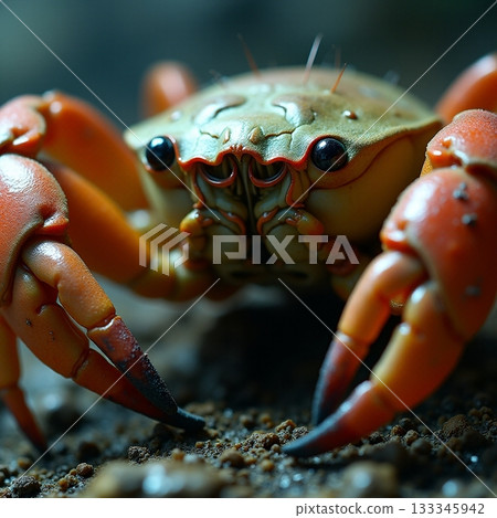 Colorful crab explores sandy ocean floor at sunset Generative AI Colorful crab explores sandy ocean floor at sunset Generative AI 133345942