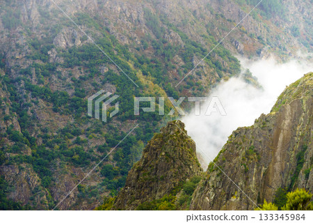 Mountain view. Clouds over river Sil Canyon, Galicia Spain. 133345984