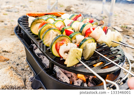 Grilled vegetables on barbecue grill 133346001