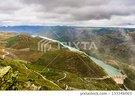 Douro river with Saucelle Dam. Border Spain Portugal 133346003