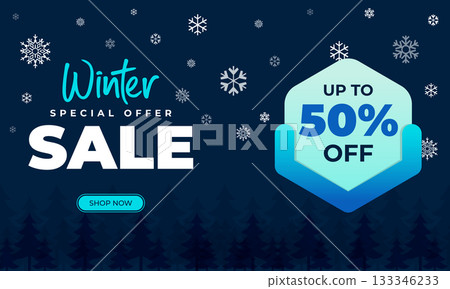 Modern Winter Special Offer Banner with Night Snow Forest Theme Modern Winter Special Offer Banner with Night Snow Forest Theme 133346233