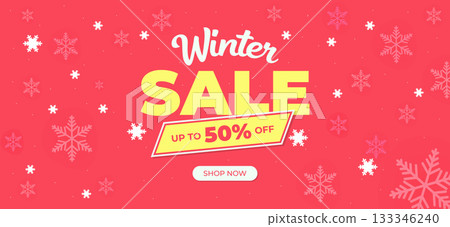 Red Winter Sale Banner with Yellow Highlight and Snowflake Design Red Winter Sale Banner with Yellow Highlight and Snowflake Design 133346240