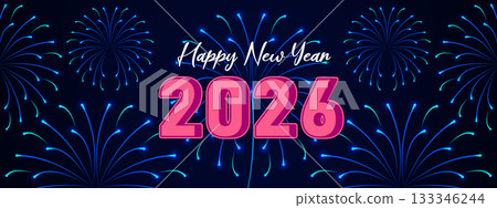 Happy New Year 2026 Blue Fireworks Celebration Banner Happy New Year 2026 Blue Fireworks Celebration Banner 133346244