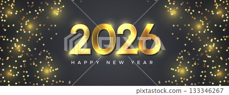 Golden Sparkle Lights 2026 New Year Glow Banner 133346267