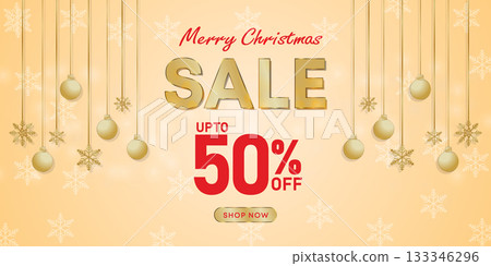 Beige Christmas sale design with minimal hanging balls and snowflake decorations 133346296