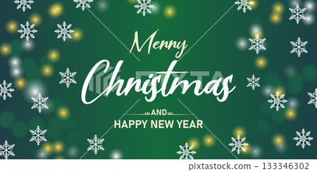 Elegant Merry Christmas and Happy New Year banner with golden stars and festive lights 133346302
