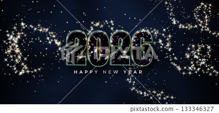 Sparkling Gold 2026 New Year Background with Fireworks 133346327