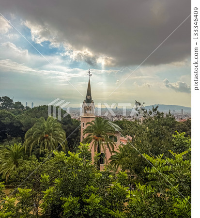 Barcelona View from Park Guell Tower Cityscape Barcelona View from Park Guell Tower Cityscape 133346409