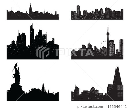 Set of city black silhouettes on a white background Set of city black silhouettes on a white background 133346441