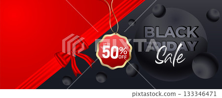 Black Friday Sale Promotion Web Banner Background Design. Black Friday Super Sale Discount Social Media Poster, Banner, or Backdrop Template for Cover Ads, Flyers, Invitation Card, Brochure 133346471
