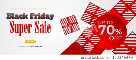 Black Friday Sale Promotion Web Banner Background Design. Black Friday Super Sale Discount Social Media Poster, Banner, or Backdrop Template for Cover Ads, Flyers, Invitation Card, Brochure 133346479