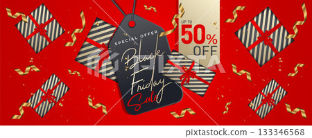 Black Friday Sale Promotion Web Banner Background Design. Black Friday Super Sale Discount Social Media Poster, Banner, or Backdrop Template for Cover Ads, Flyers, Invitation Card, Brochure 133346568